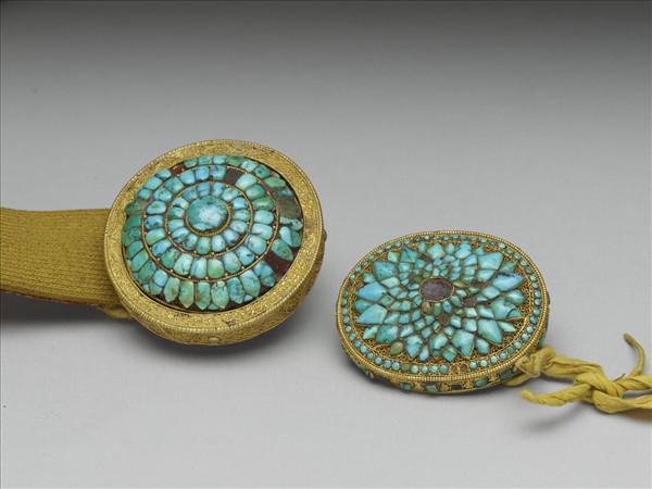 銀鍍金嵌綠松石帶扣涼帶