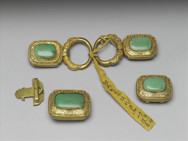 銅鍍金嵌綠松石帶扣與帶板