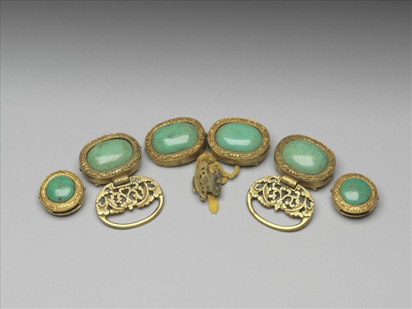 銅鍍金嵌綠松石帶扣與帶板