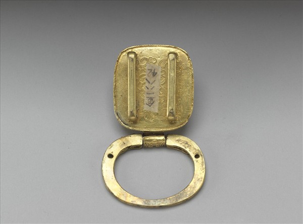 銅鍍金嵌碧璽帶板