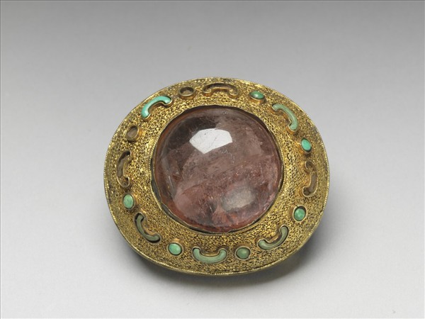 鍍金嵌碧璽綠松石帶扣