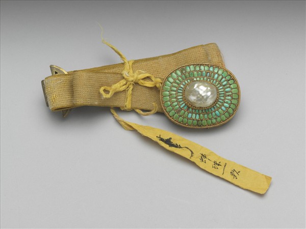 銀鍍金嵌綠松石珍珠帶扣涼帶