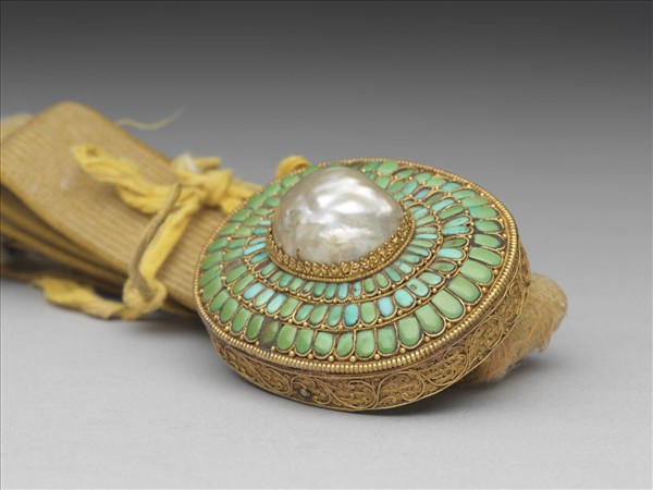 銀鍍金嵌綠松石珍珠帶扣涼帶