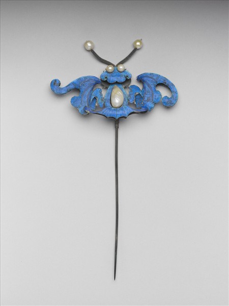 銀點翠嵌珍珠蝙蝠簪