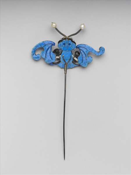 銀點翠嵌珍珠蝙蝠簪