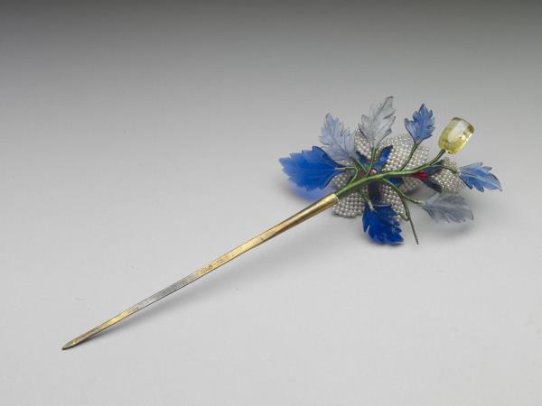 銀鍍金緝米珠薔薇簪