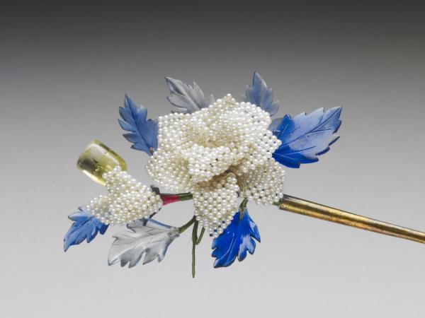 銀鍍金緝米珠薔薇簪