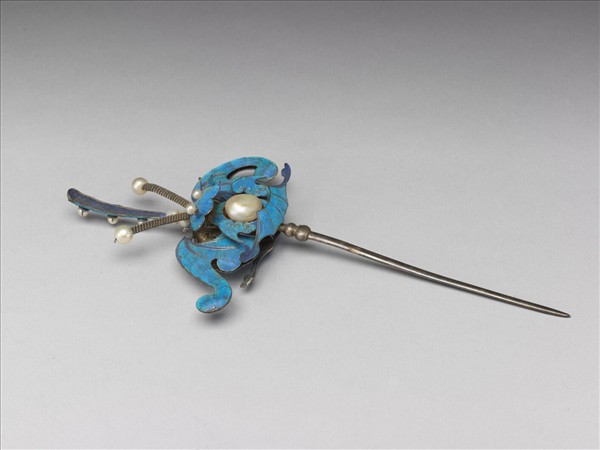 銀點翠嵌珍珠蝙蝠耳挖簪