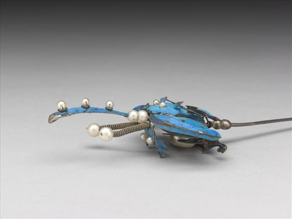 銀點翠嵌珍珠蝙蝠耳挖簪