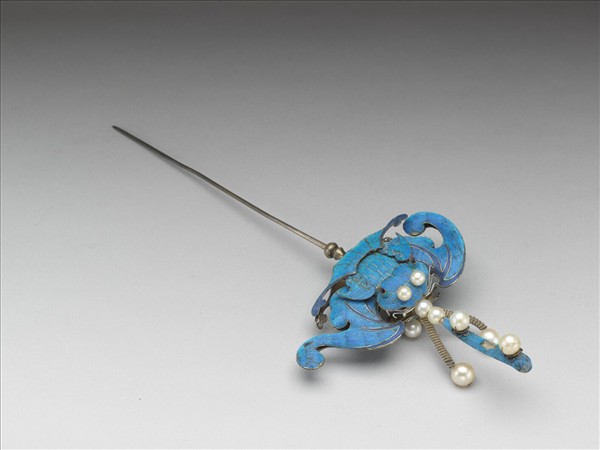 銀點翠嵌珠蝙蝠耳挖簪