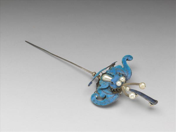 銀點翠嵌珠蝙蝠耳挖簪