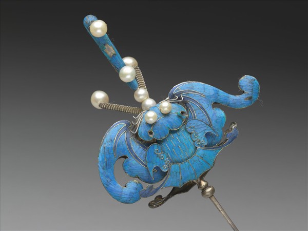 銀點翠嵌珠蝙蝠耳挖簪