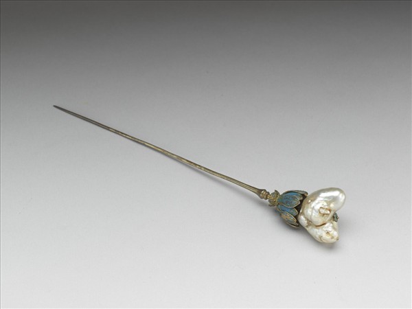 鍍金點翠嵌珠蓮花簪