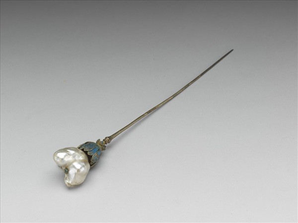 鍍金點翠嵌珠蓮花簪