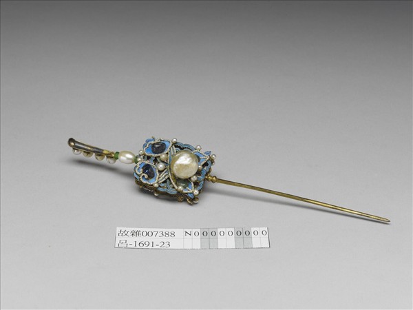 鍍金點翠嵌珠寶耳挖簪