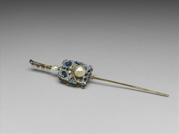 鍍金點翠嵌珠寶耳挖簪