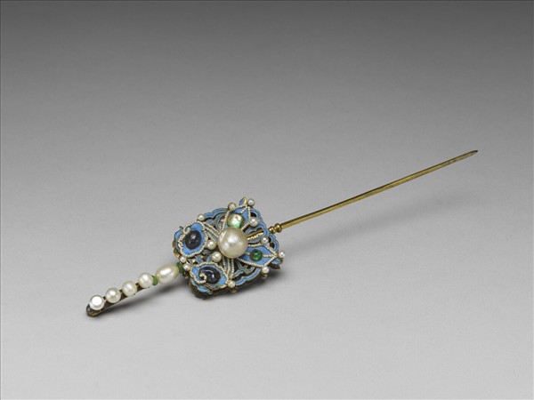 鍍金點翠嵌珠寶耳挖簪