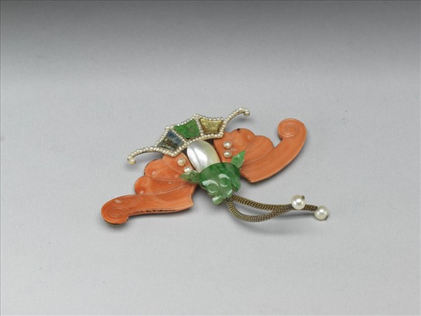 珊瑚翠玉嵌珠蝙蝠簪首