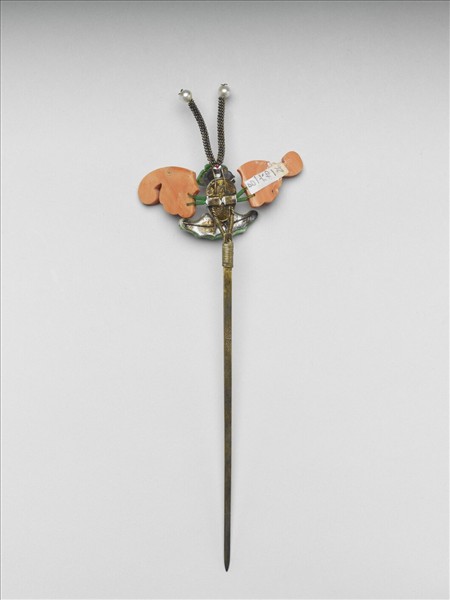 珊瑚翠玉嵌珠蝙蝠簪