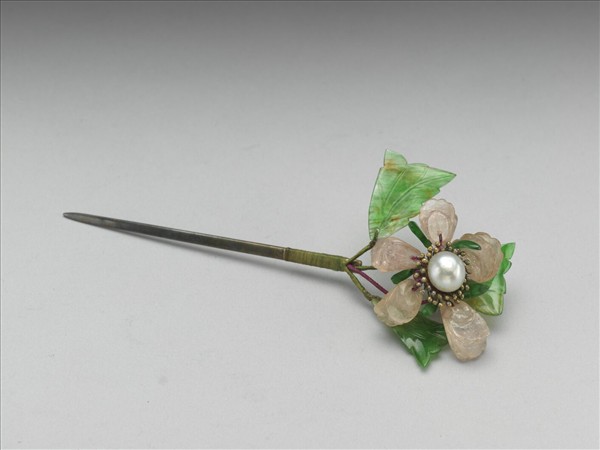 銀鍍金碧璽珠翠花簪