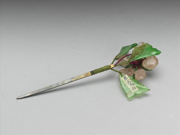 銀鍍金碧璽珠翠花簪