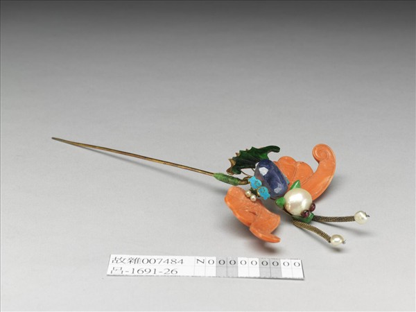 珊瑚翠玉嵌珠寶蝙蝠簪