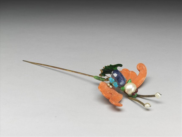 珊瑚翠玉嵌珠寶蝙蝠簪