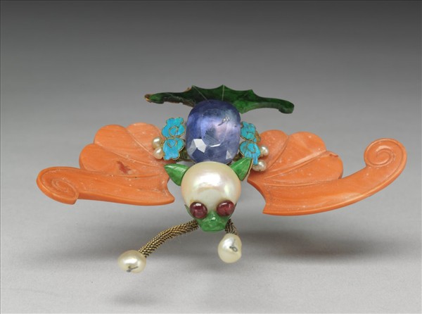 珊瑚翠玉嵌珠寶蝙蝠簪