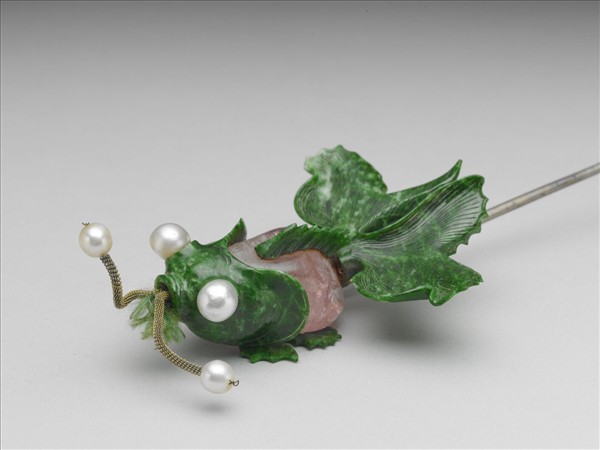 碧璽翠玉嵌珠金魚簪