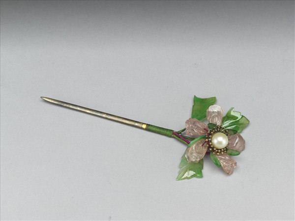 銀鍍金碧璽珠翠花簪