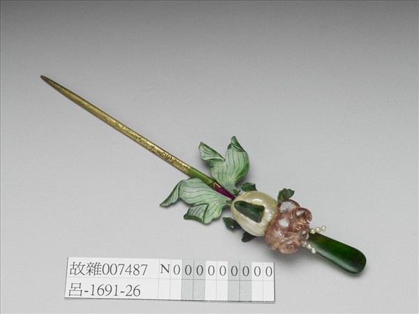 碧璽翠玉嵌珠金魚耳挖簪