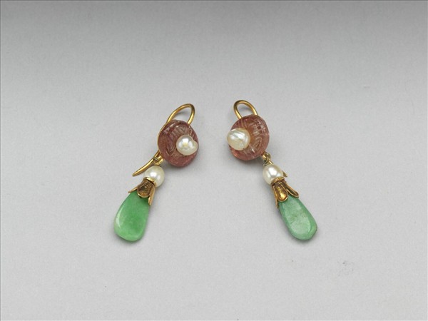嵌珠翠碧璽耳墜（一對）