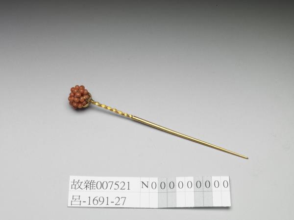 金嵌珊瑚米珠球耳挖簪