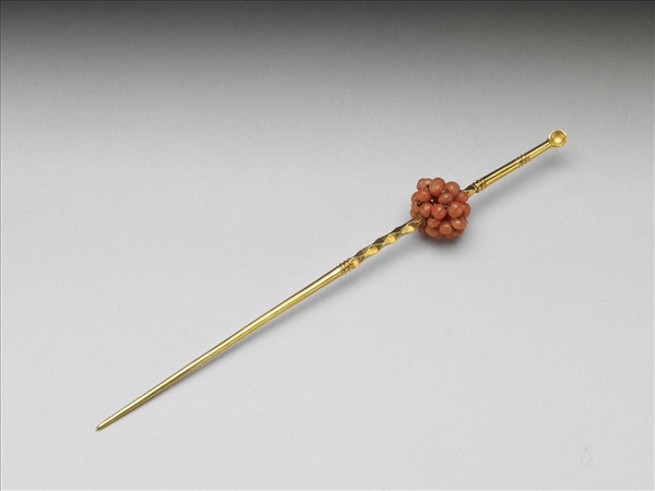 金嵌珊瑚珠球耳挖簪
