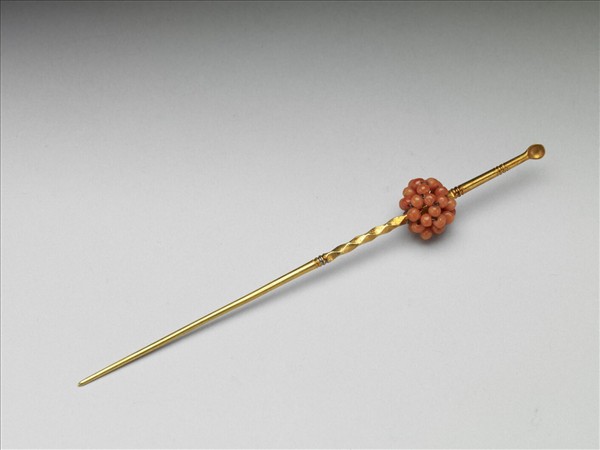金嵌珊瑚珠球耳挖簪