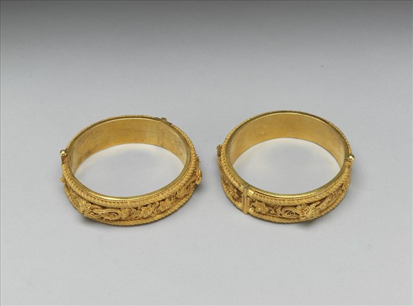金纍絲花卉龍紋鐲（二件）