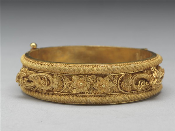 金纍絲花卉龍紋鐲（二件）