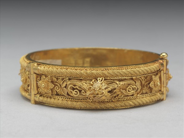 金纍絲花卉龍紋鐲（二件）