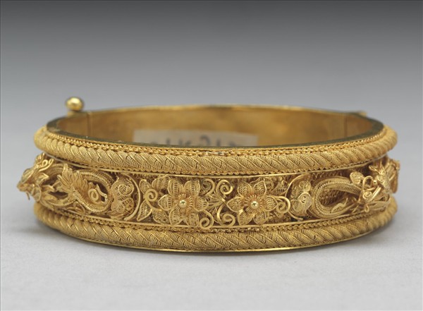 金纍絲花卉龍紋鐲（二件）