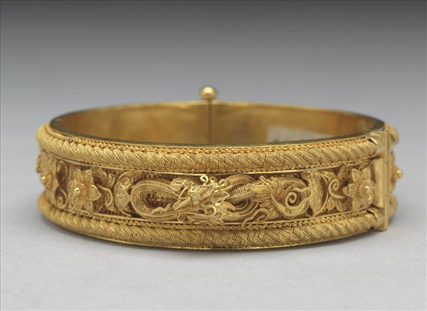 金纍絲花卉龍紋鐲（二件）