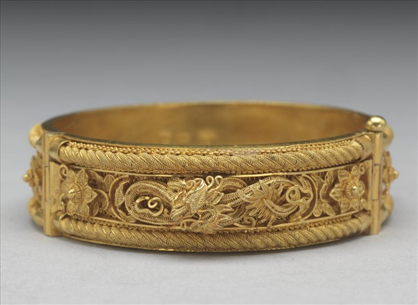 金纍絲花卉龍紋鐲（二件）