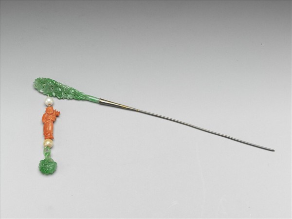 珊瑚翠玉持芝嬰簪