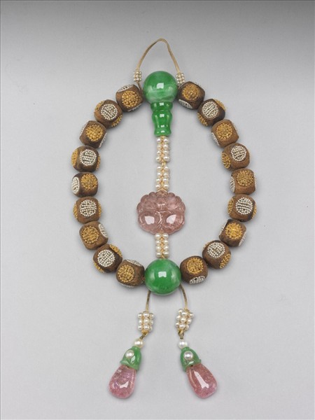 茄楠木嵌金珠團壽手串