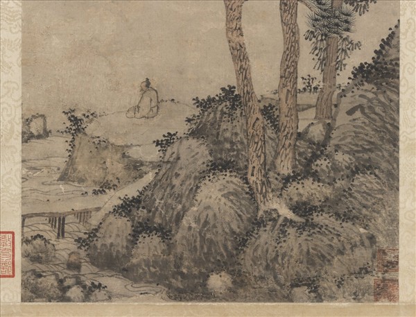 明沈周畫松岩聽泉圖　軸