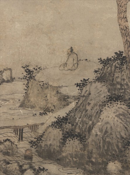 明沈周畫松岩聽泉圖　軸