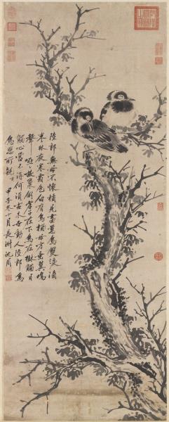 明沈周雙烏在樹圖　軸