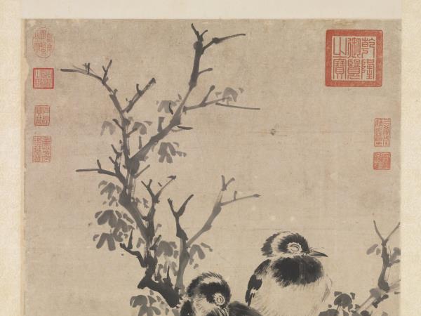明沈周雙烏在樹圖　軸