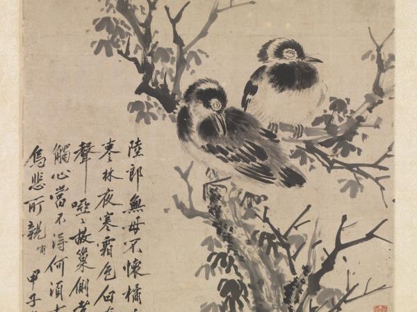 明沈周雙烏在樹圖　軸