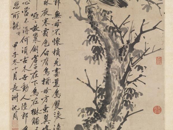 明沈周雙烏在樹圖　軸