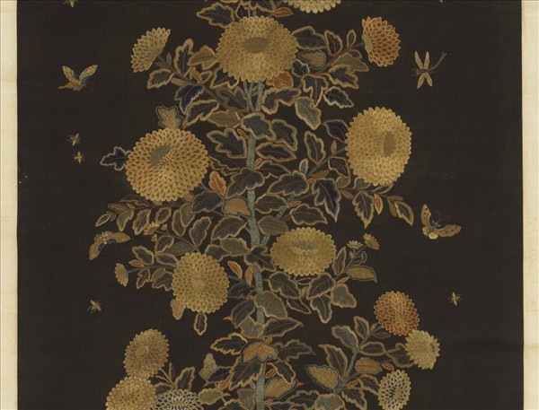 宋繡盆菊詩意簾　軸